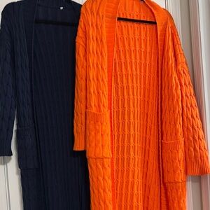 Orange and Black Cable Knit Cardigans